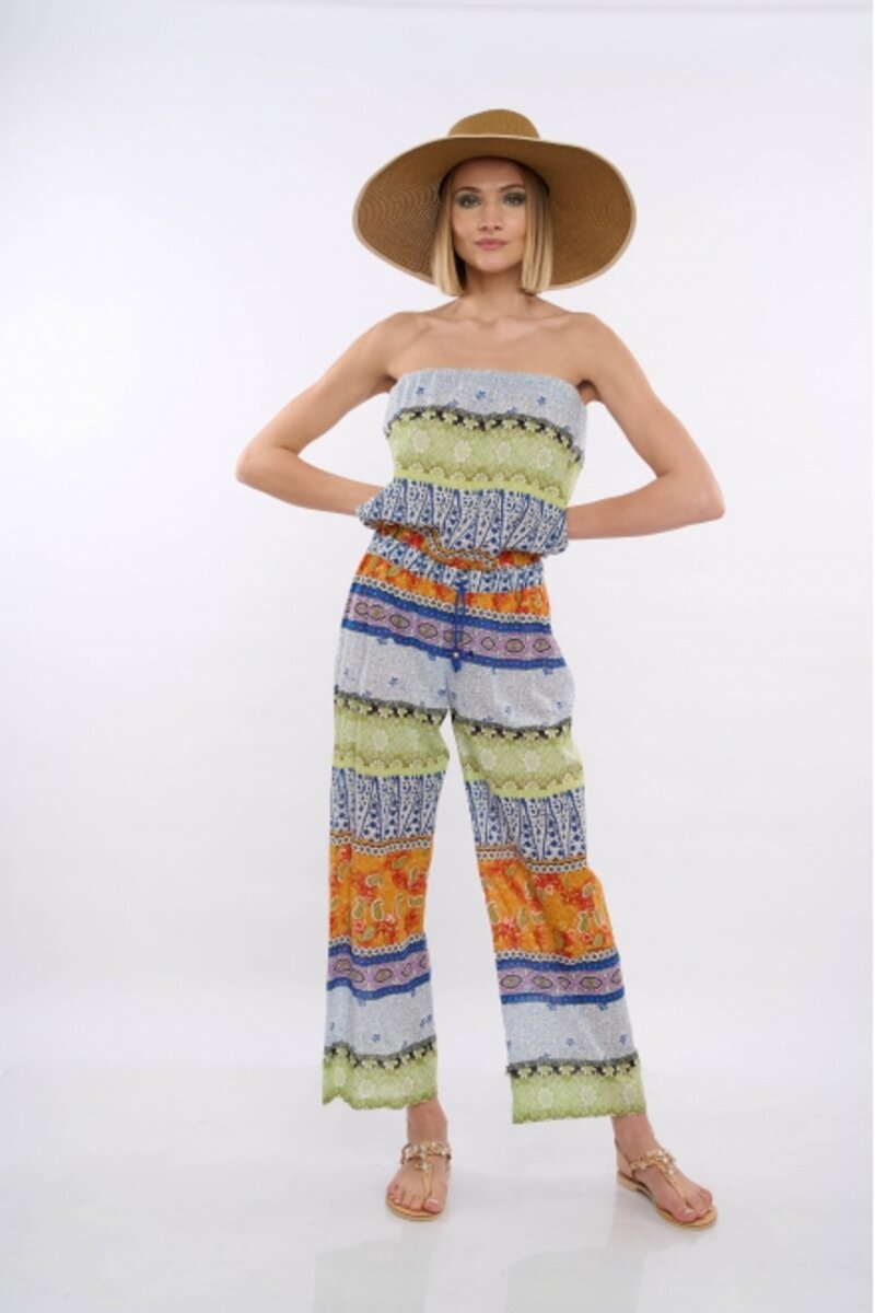 STRPLESS JUMPSUIT WITH DESIGN AND ROLLER IN THE MIDDLE