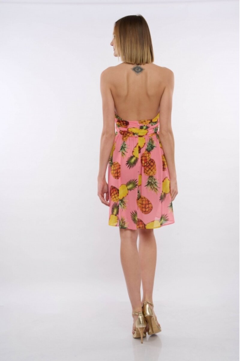 MIDI DRESS WITH DESIGN AND OPEN BACK AND ROLL IN THE MIDLE 