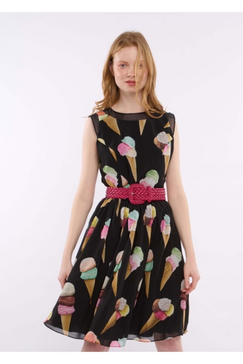 MIDI DRESS WITH DESIGN AND ROLLS AT THE BOTTOM