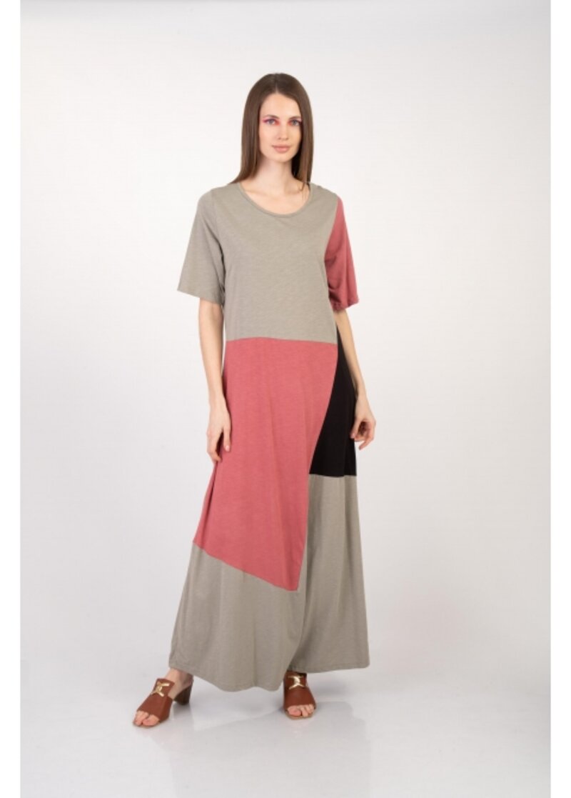 LONG DRESS WITH SHORT SLEEVE AND DESIGN
