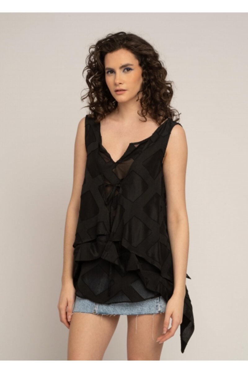 BLOUSE WITH RUFFLES AND V-NECKLINE