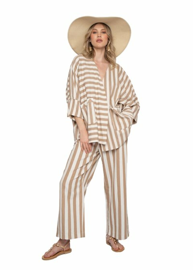 STRIPED TROUSERS WITH POCKETS AND LINEN FABRIC