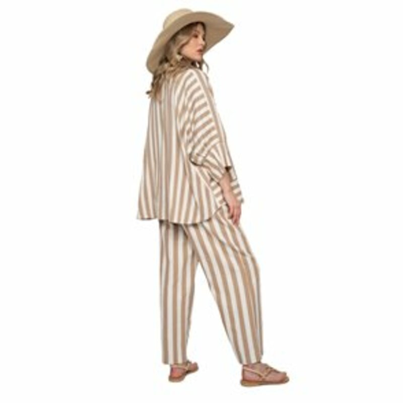 STRIPED TROUSERS WITH POCKETS AND LINEN FABRIC