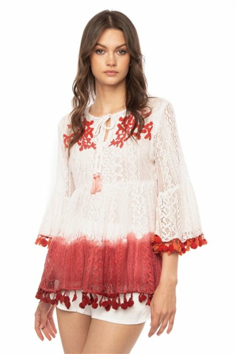 BLOUSE WITH EMBROIDERED DETAIL AND LONG SLEEVES