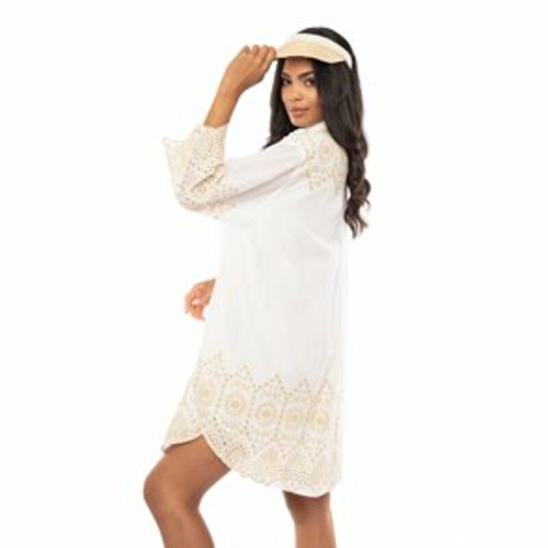 DRESS-SHIRT WITH GOLDEN EMBROIDERY AND COLLAR WITH LONG SLEEVES