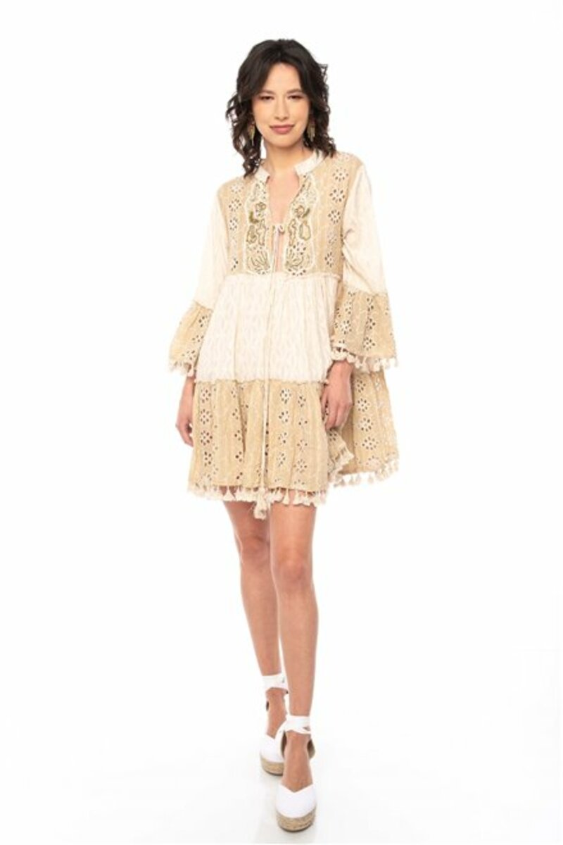 EMBROIDERED DRESS WITH V-NECK