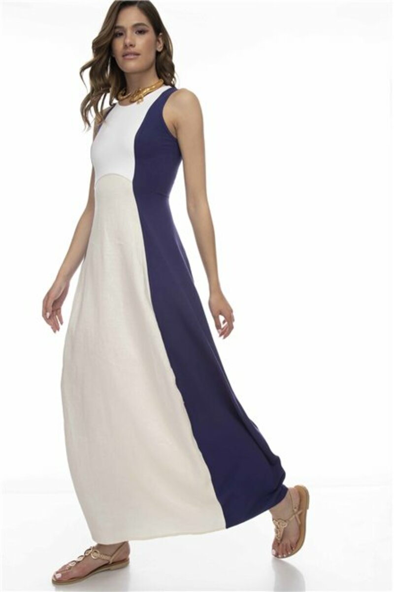 Tricolor sleeveless maxi dress