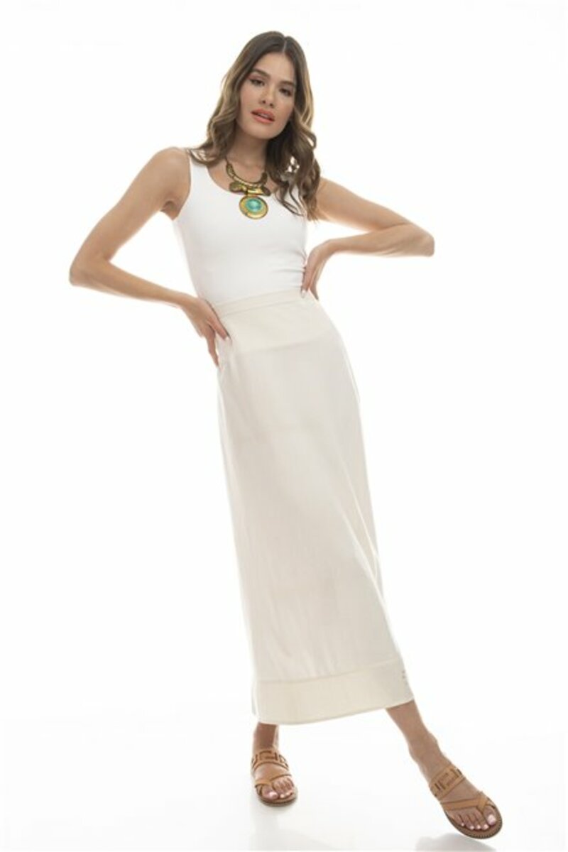 Maxi skirt with fascia at the bottom and letters