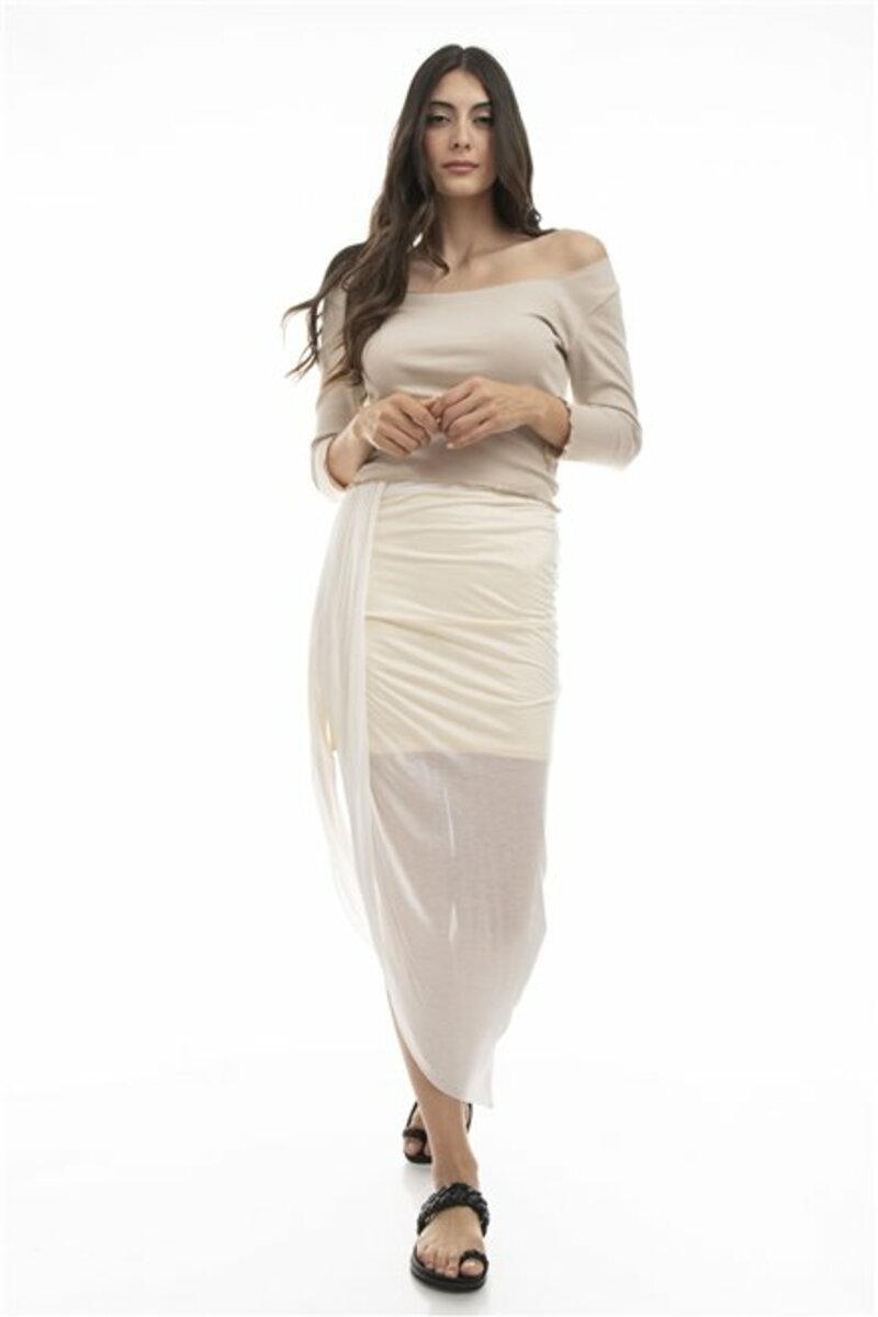 Two-tone skirt in two mini lengths and maxi gauze