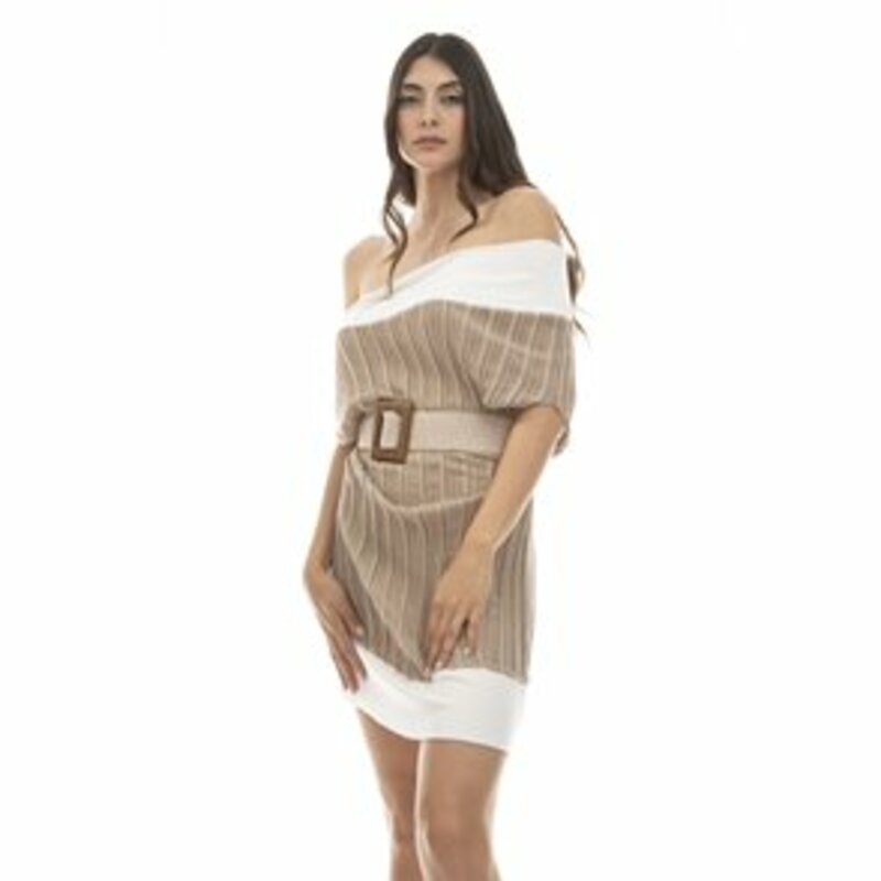 Dress mini striped, strapless with large openings in the hands