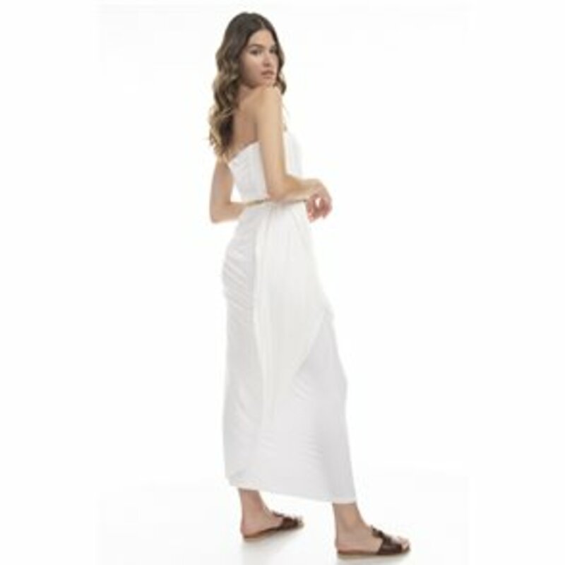 Strapless maxi dress with two fabrics