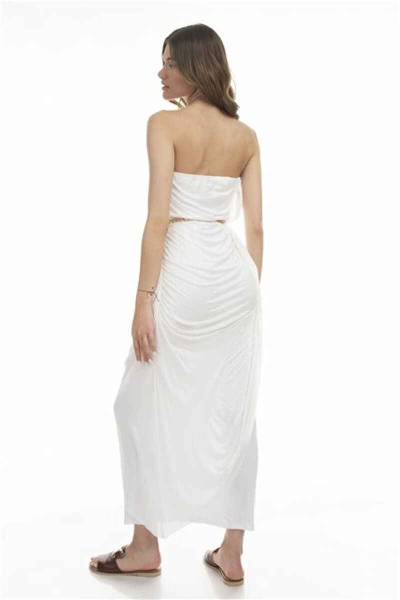 Strapless maxi dress with two fabrics