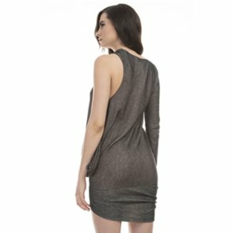 Asymmetrical dress with one hand bare