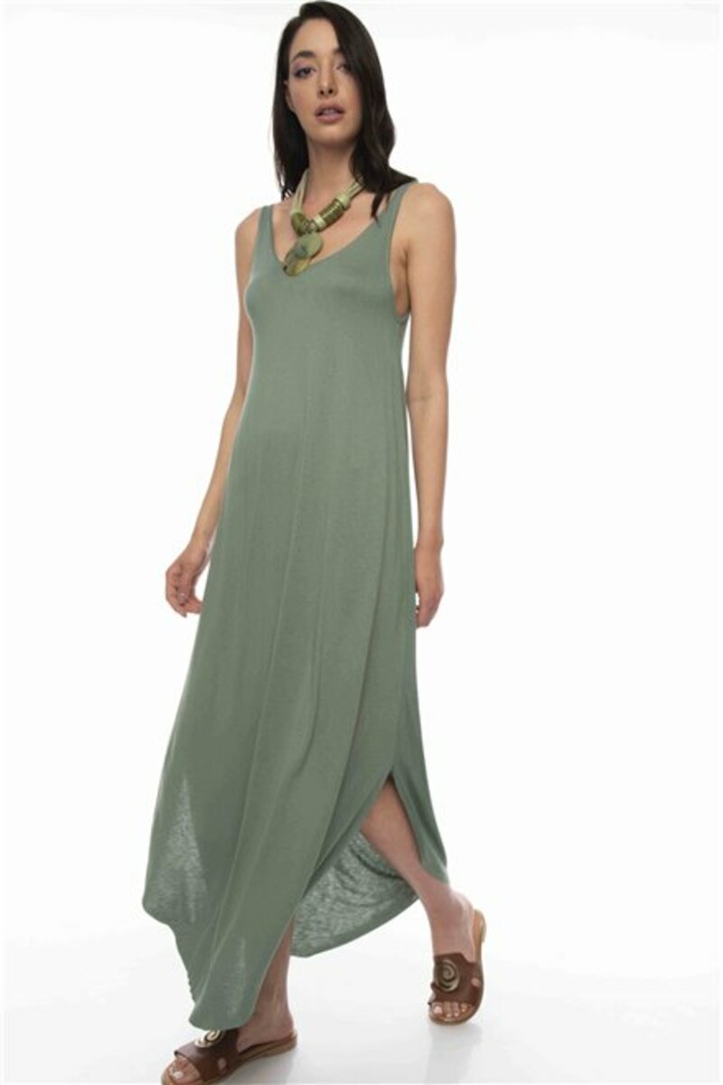 Cotton maxi dress with torn bottom