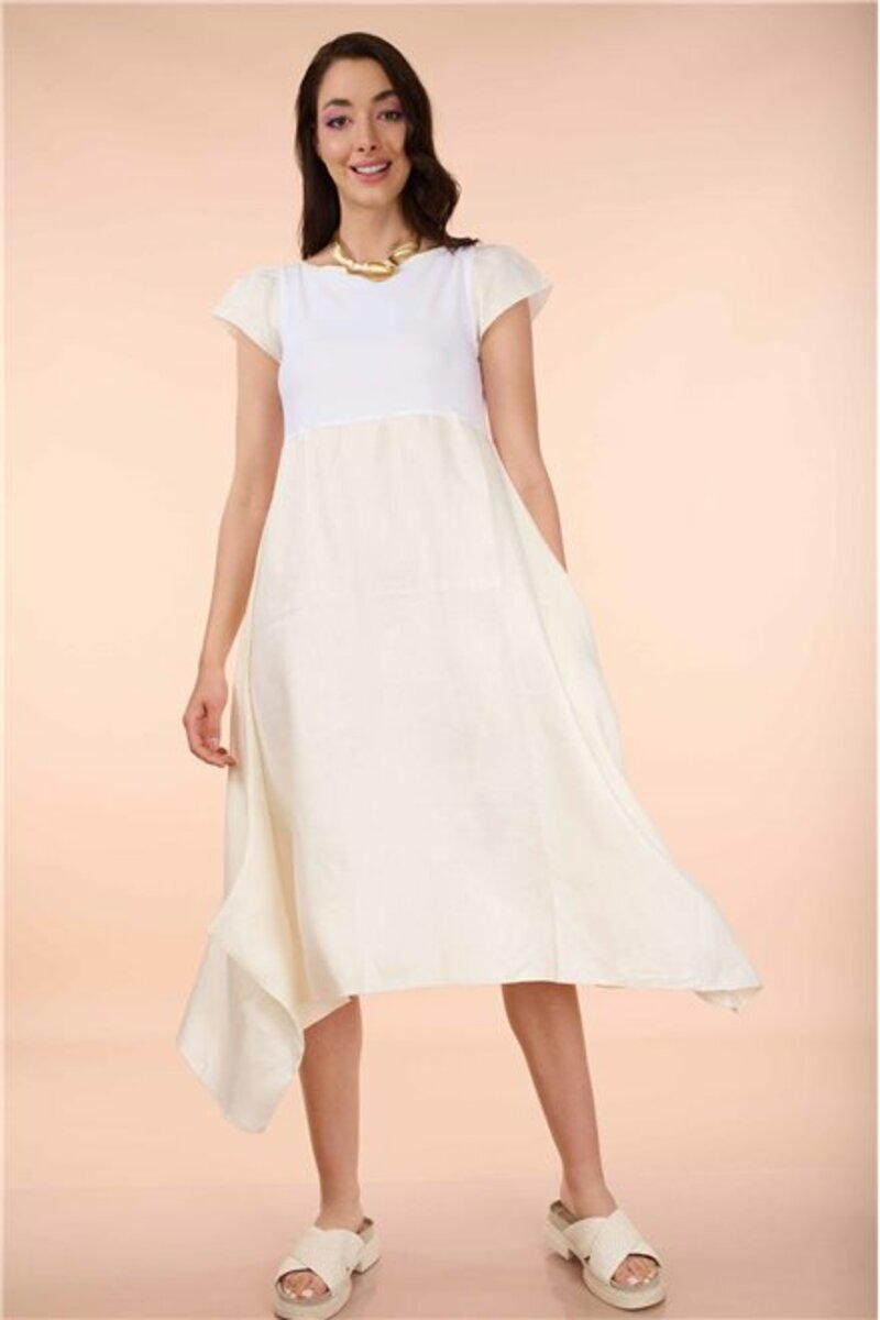 Two-tone dress, asymmetrical linen