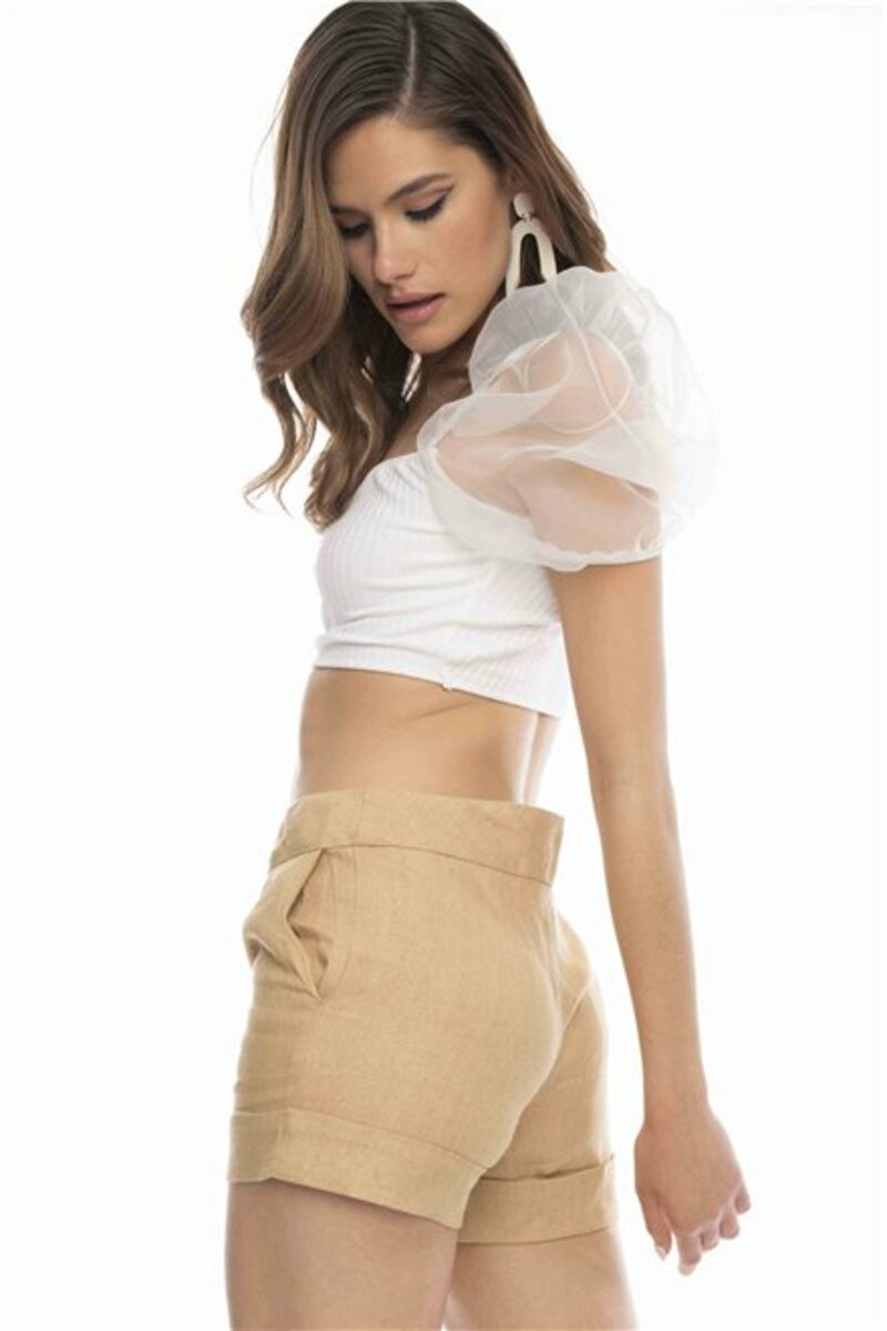 Linen shorts with lapels