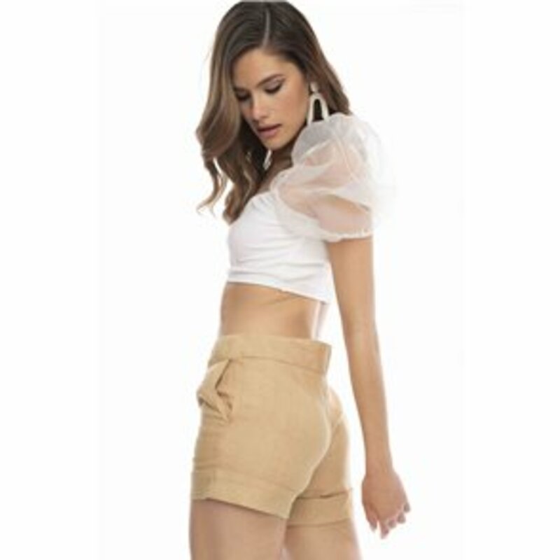 Linen shorts with lapels