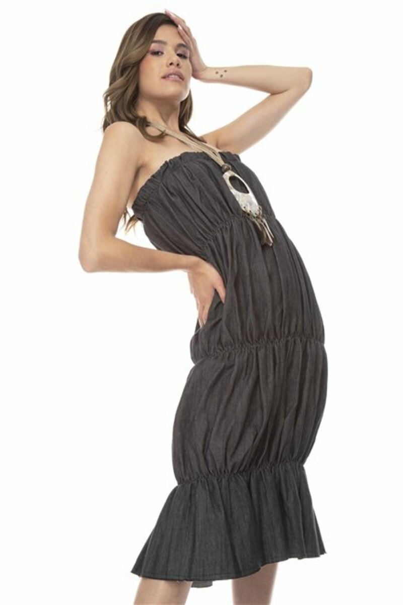Strapless midi dress with pleats