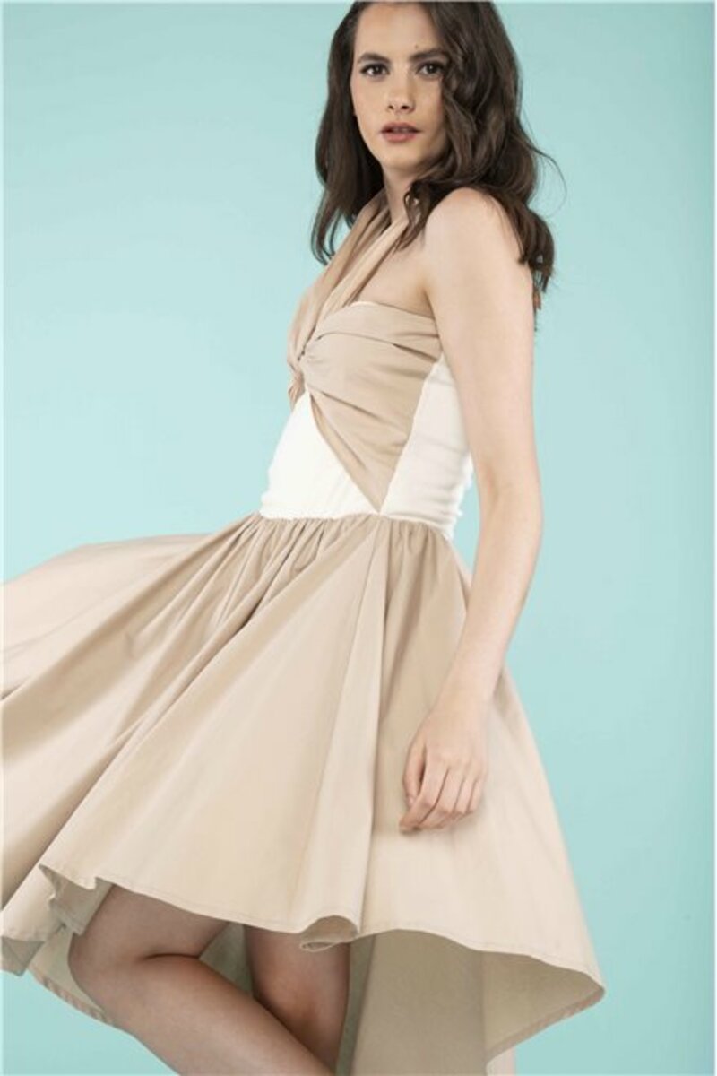 Two-tone strapless dress with ties
