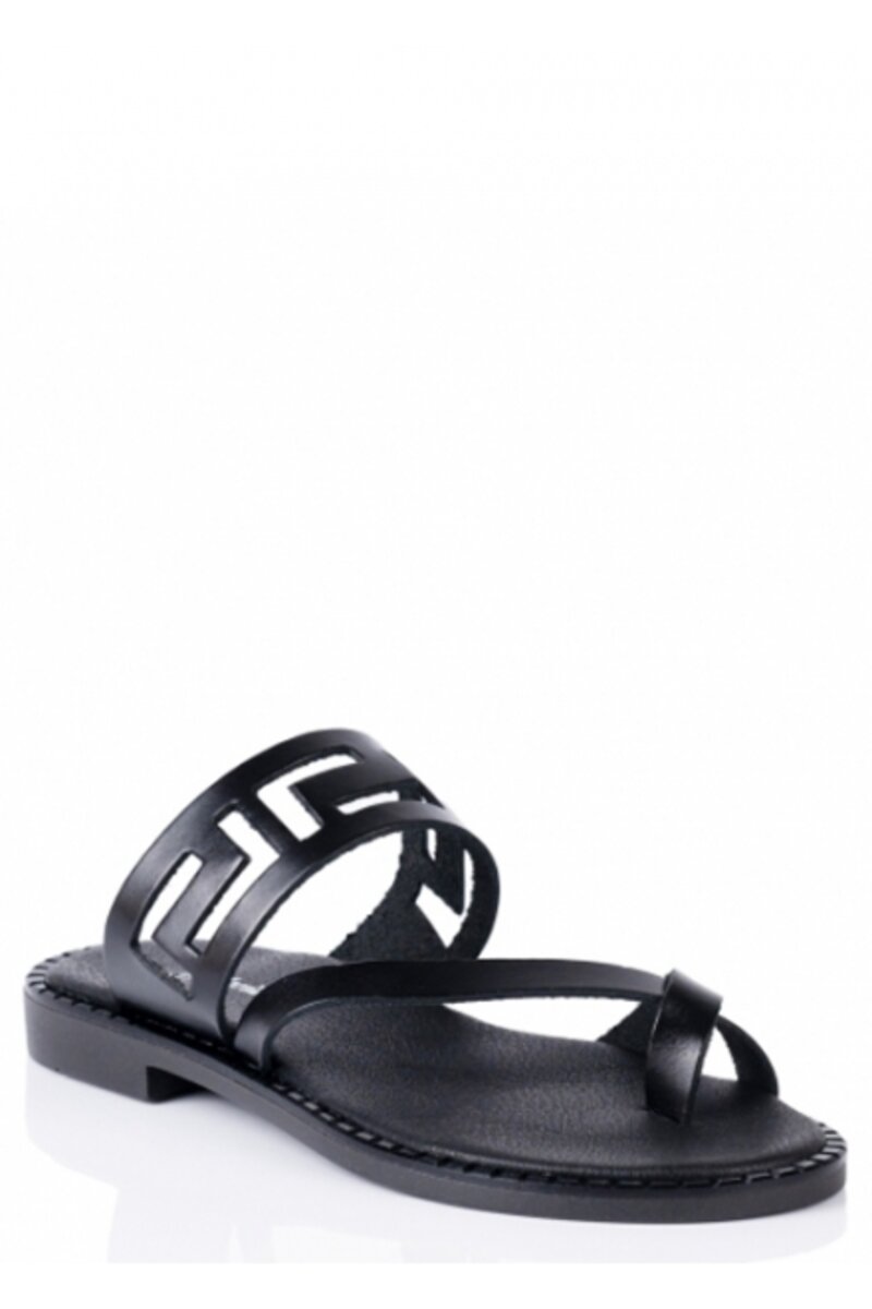 Leather flat sandals with...