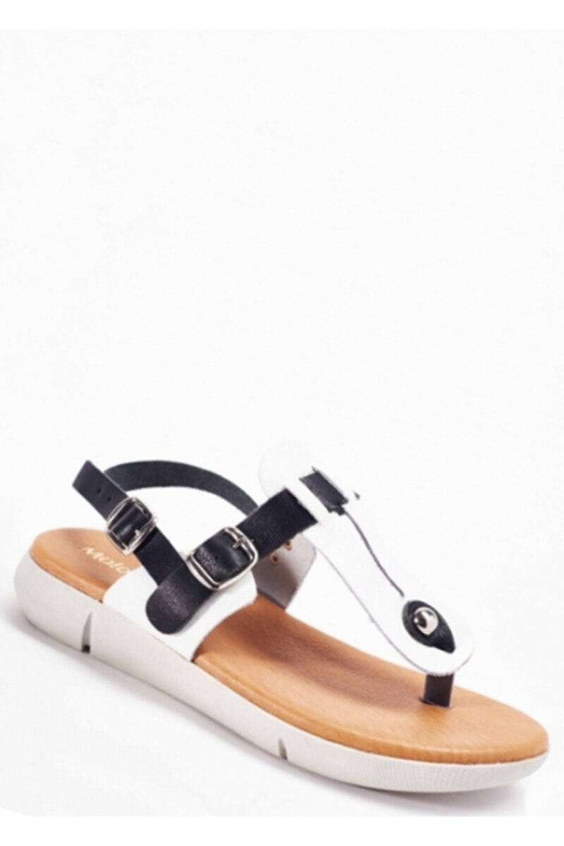 Flat leather sandal with...