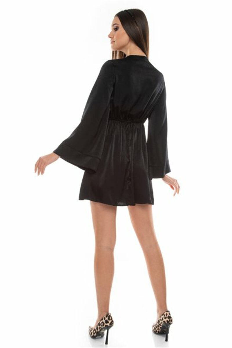 Satin mini dress with wide sleeves