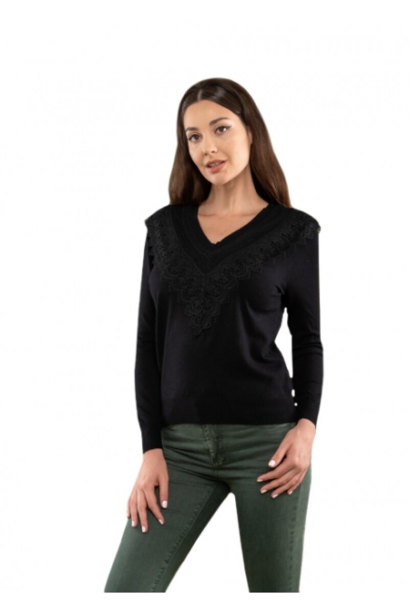 Wool blouse with V...