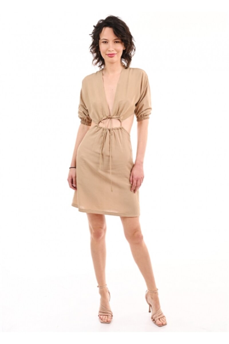 Linen dress with lace front