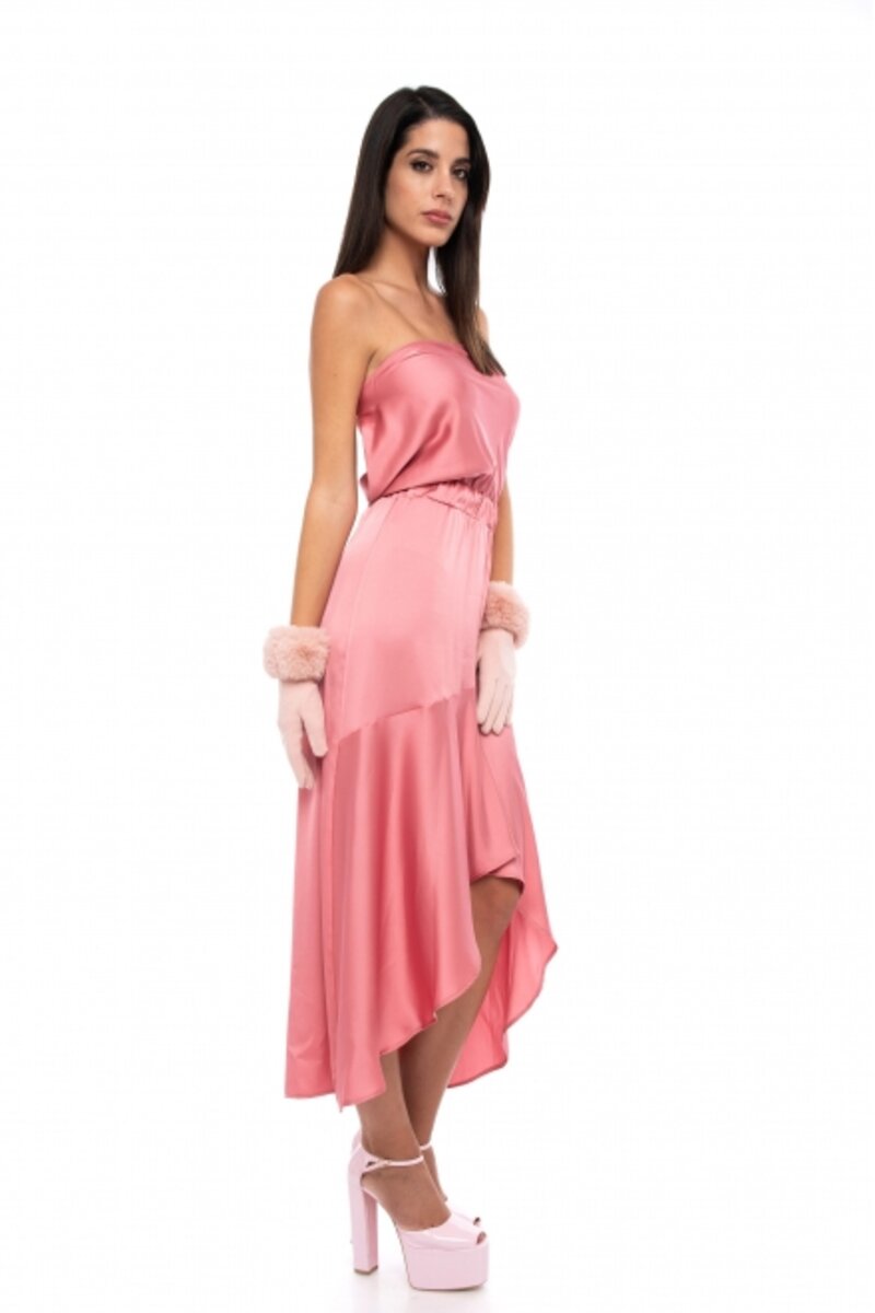 Draped midi dress with satin ruffles 0018