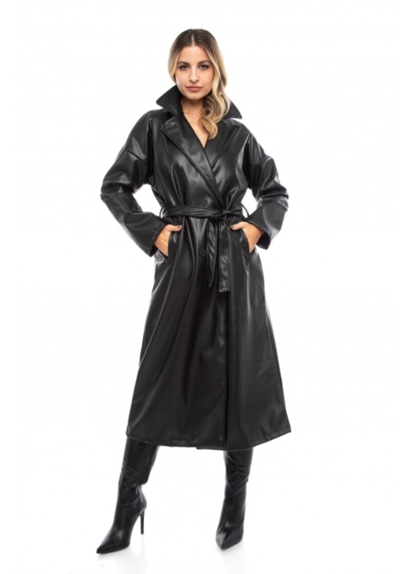 Long leatherette trench coat 86070