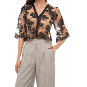 Lace shirt with satin 6007