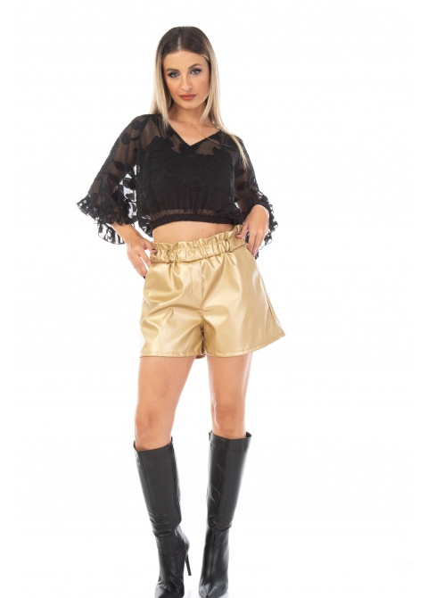 Shorts with elastic waist and brown belt 11321
