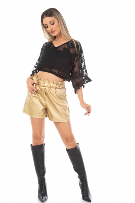 Shorts with elastic waist and brown belt 11321