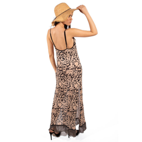 Long strapless dress with fringes 200047