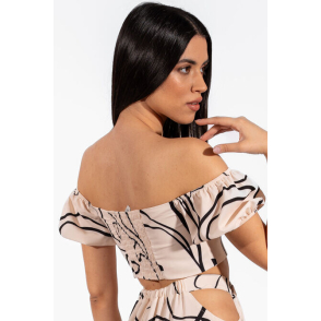 Printed strapless top with bubble sleeves 207014