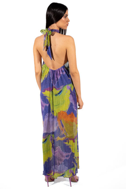Maxi dress, pleated, printed 200020