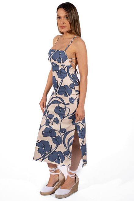 Midi jean strapless dress, printed 200023