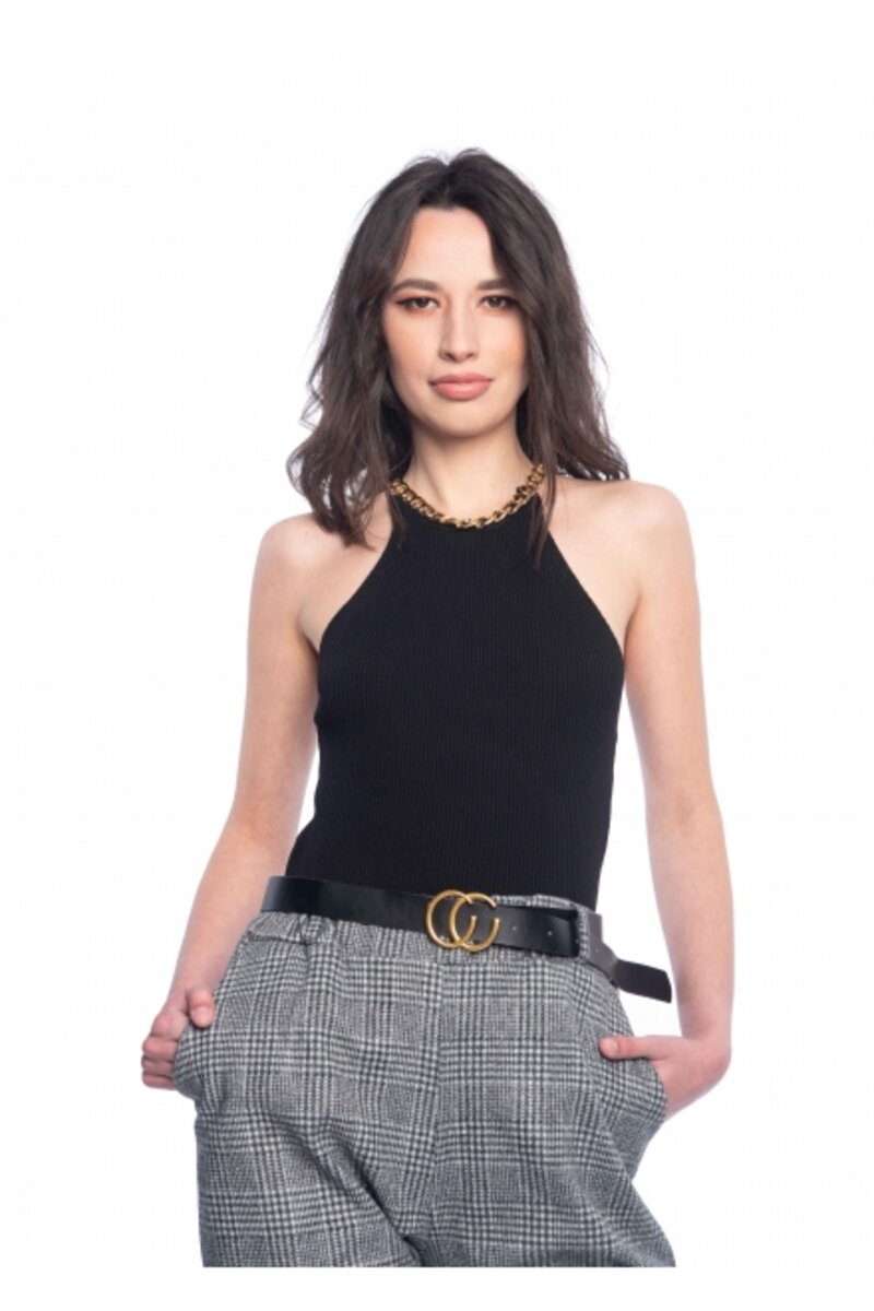 SLEEVELESS BLOUSE WITH BUCKLE CHAIN ON THE NECK