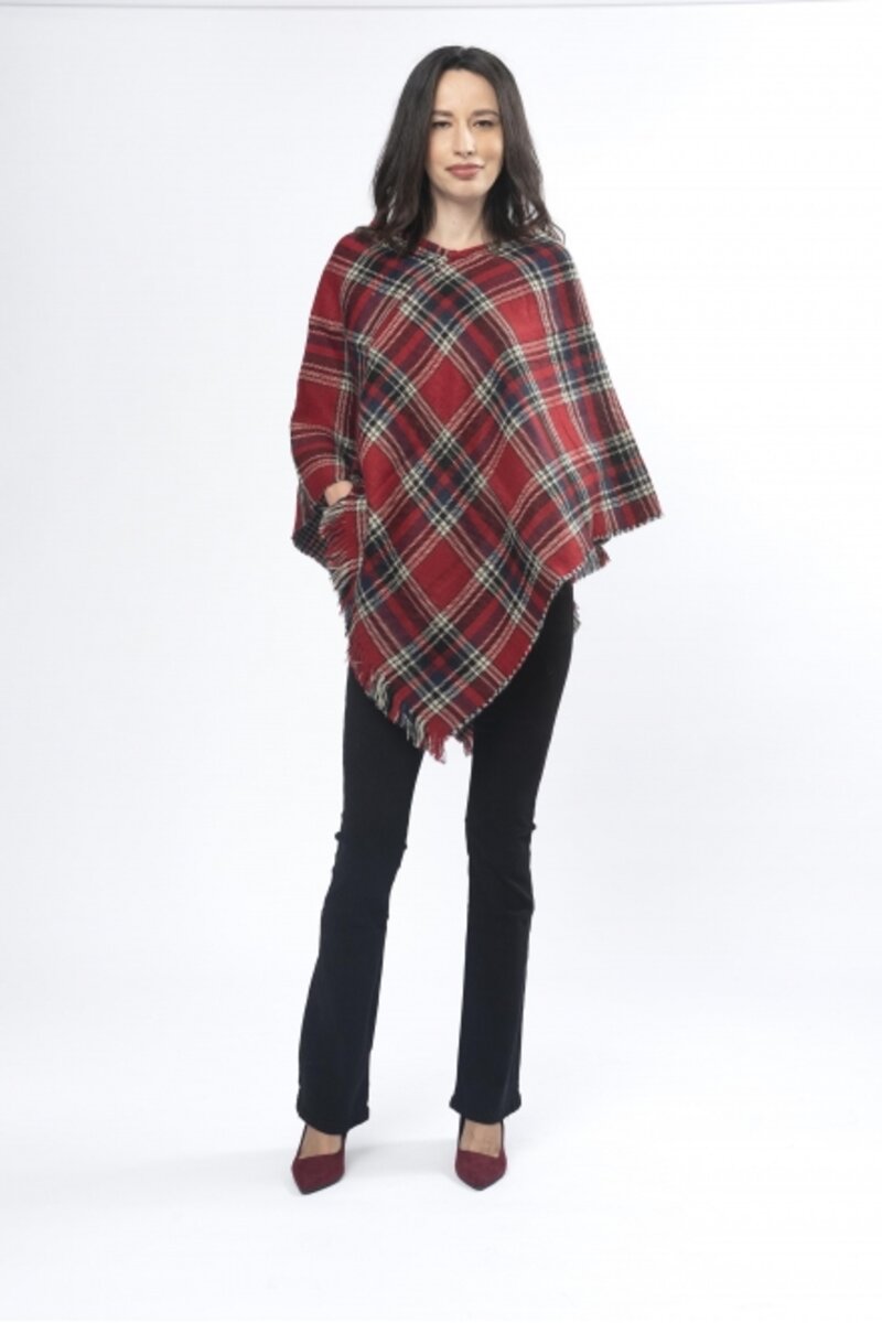 WOLLEN PONCHO WITH CHECKED DESIGN