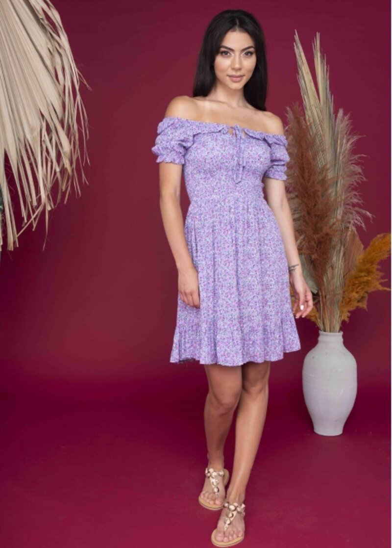 MIDI DRESS WITH FLOWERS AND RUFFLES AT THE FINISH