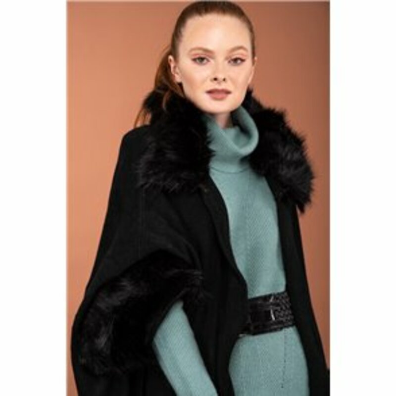 WOOL JACKET WITH FUR IN THE SLEEVE AND THE COLLAR