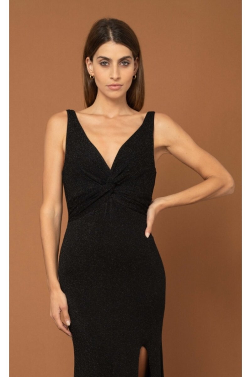 LONG DRESS WITH GLITTER AND KNIT IN THE DECOLLETAGE