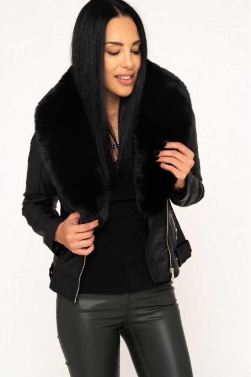 LEATHER JACKET WITH FUR COLLAR