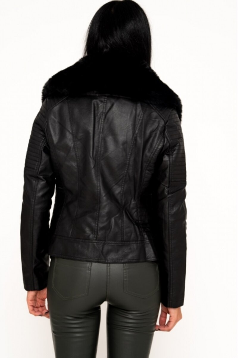 LEATHER JACKET WITH FUR COLLAR