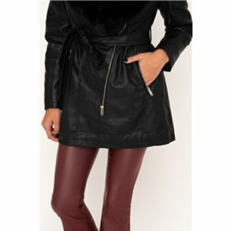 LEATHER JACKET WITH FUR COLLAR AND MATCHING BELT