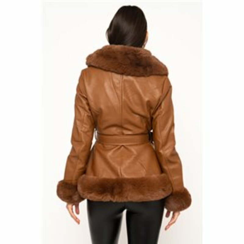 LEATHER JACKET WITH FUR AND MATCHING BELT