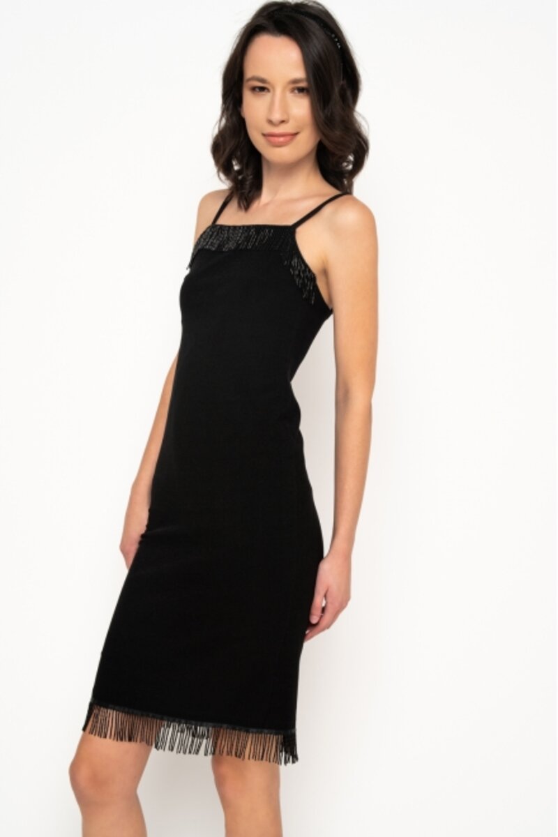 MIDI DRESS WITH FRICTIONS ON THE DECOLLETAGE AND AT THE BOTTOM