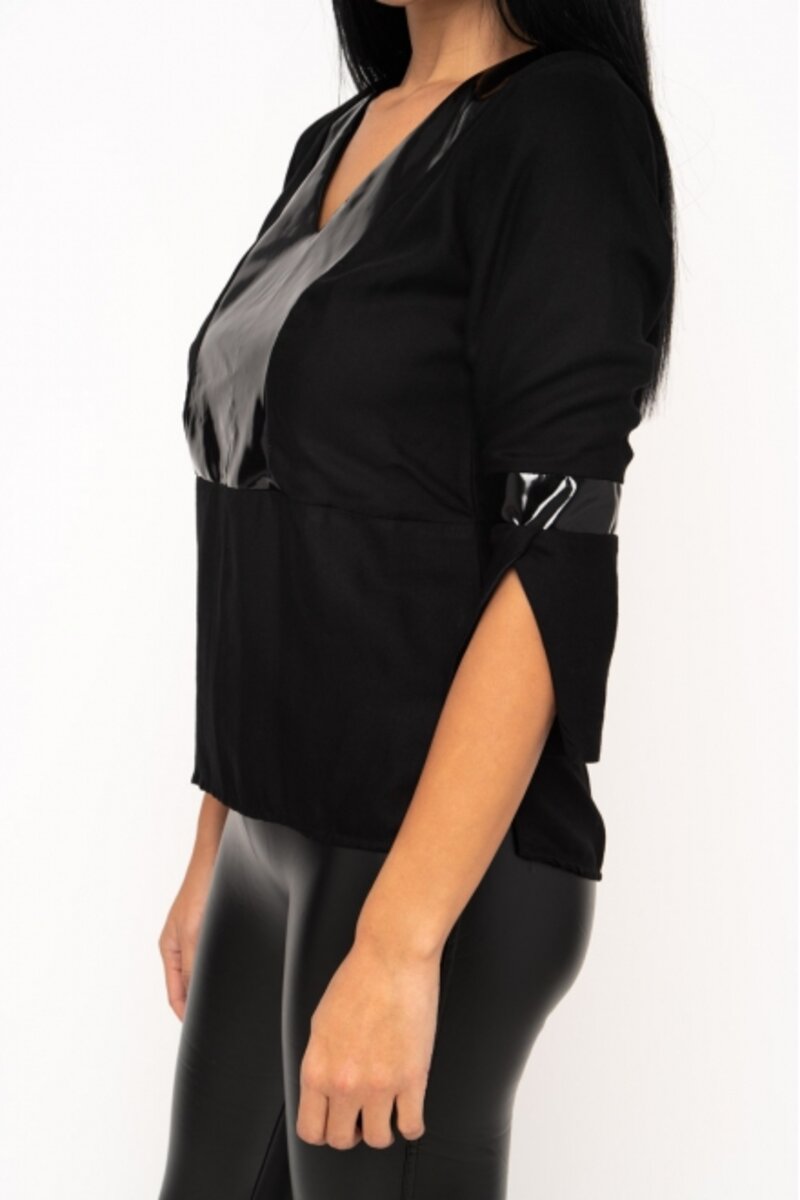 BLOUSE WITH LEATHER DECOLLETAGE