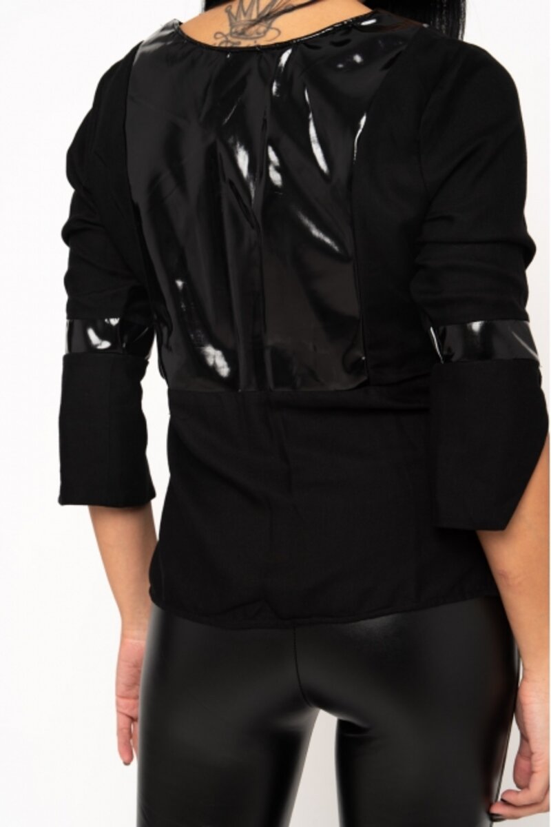BLOUSE WITH LEATHER DECOLLETAGE