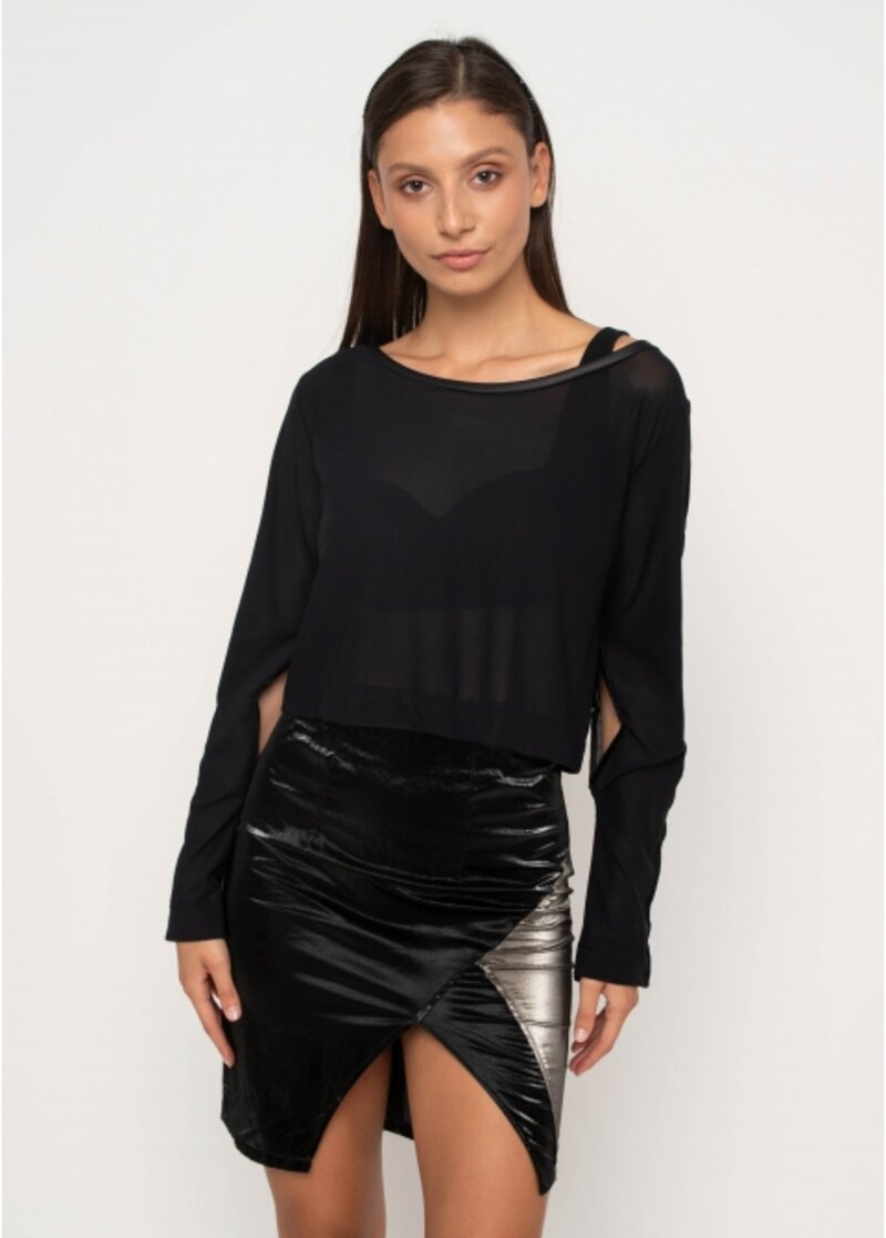 BLOUSE CROP WITH SEE THROUGH FABRIC